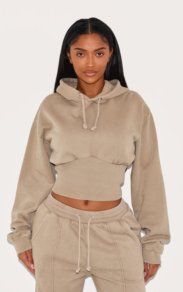 Shape Mocha Sweat Cropped Shirred Waist Hoodie