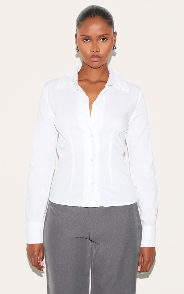 White Fitted Long Sleeve Shirt