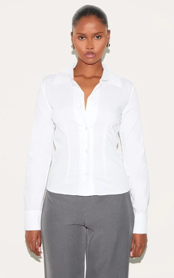 White Fitted Long Sleeve Shirt
