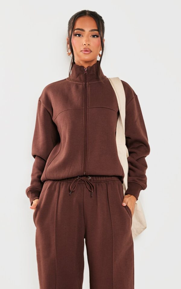 Petite Coffee Seam Detail Zip Through Track Top