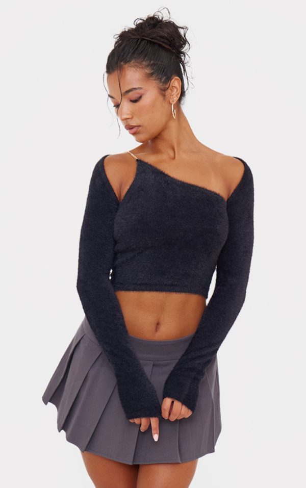 Black Eyelash Knit Shrug And Top Set