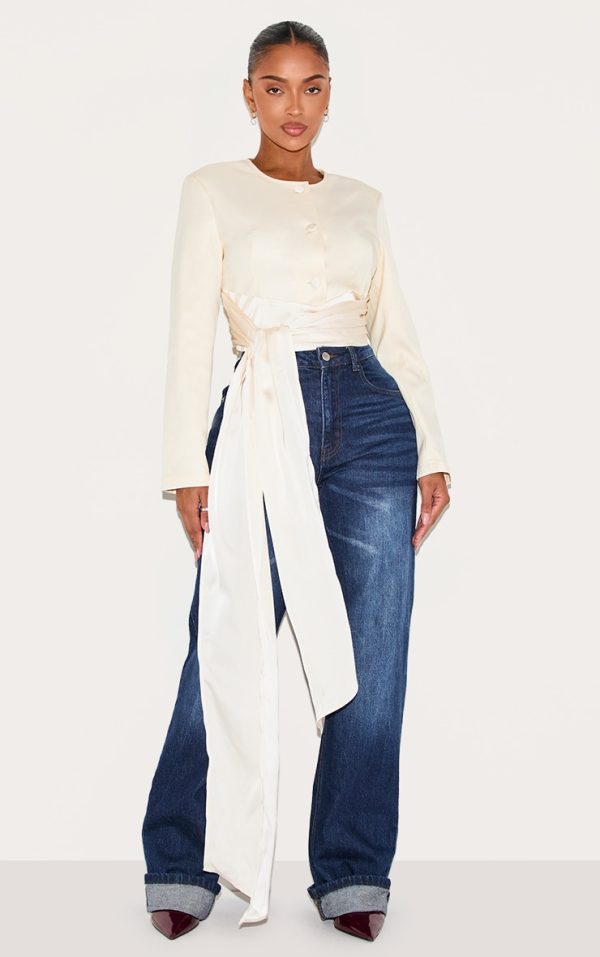 Shape Cream Tailored Wrap Wasit Long Sleeve Top
