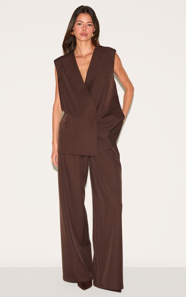Chocolate Woven Pleated Mid Rise Wide Leg Pant
