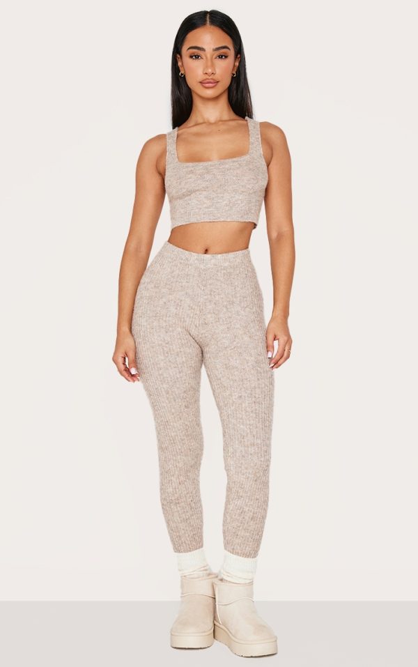 Petite Taupe Rib Knit Leggings
