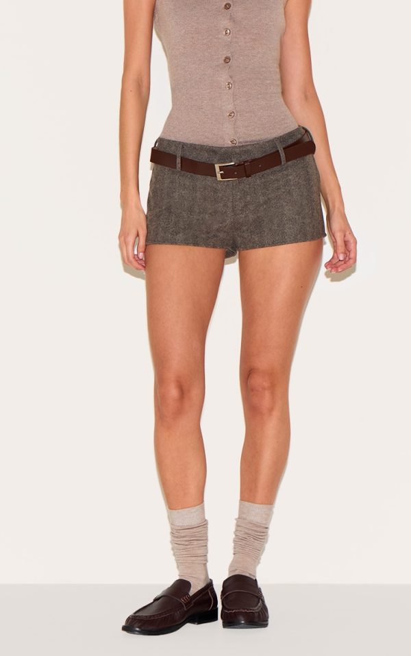 Brown Striped Woven Mini Shorts