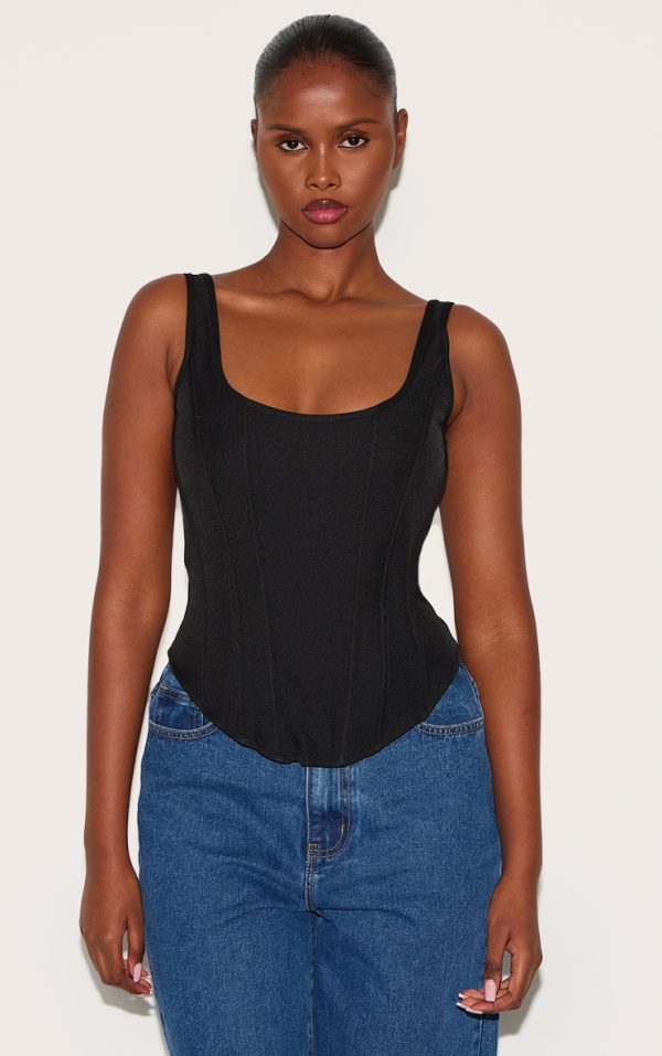 Black Boned Dip Hem Longline Corset