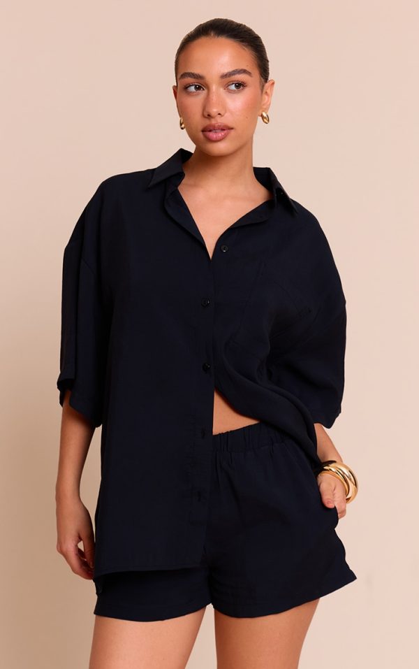 Black Mid Rise Floaty Shorts