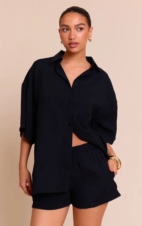 Black Mid Rise Floaty Shorts
