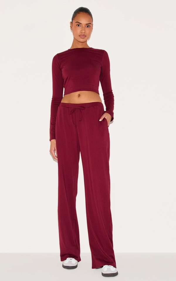 Burgundy Cotton Wide Leg Pants
