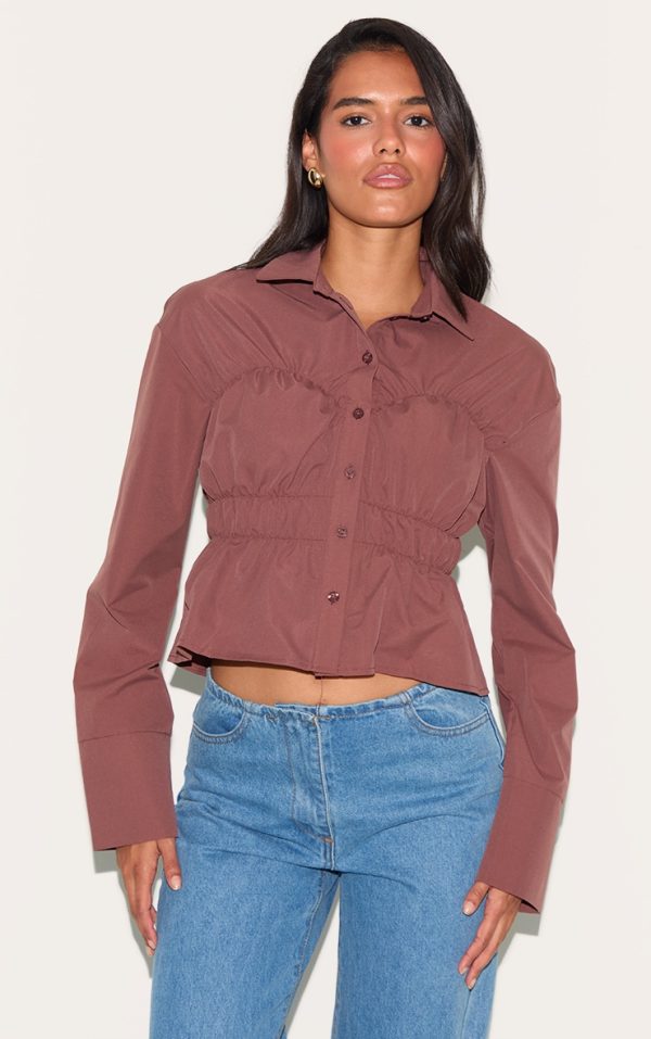 Dark Brown Shirred Shirt