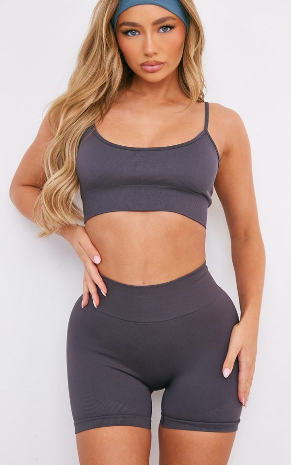 Charcoal Seamless Padded Sports Bra