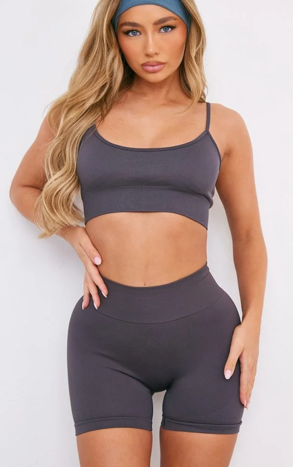 Charcoal Seamless Padded Sports Bra