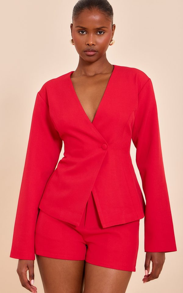 Tomato Red Tailored Mid Rise Shorts