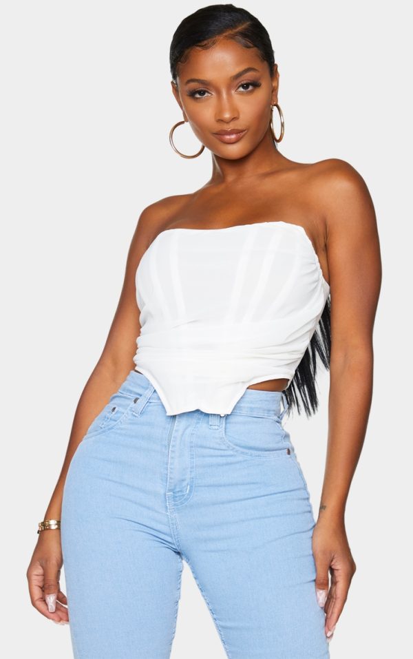 Shape White Chiffon Ruched Corset Crop Top