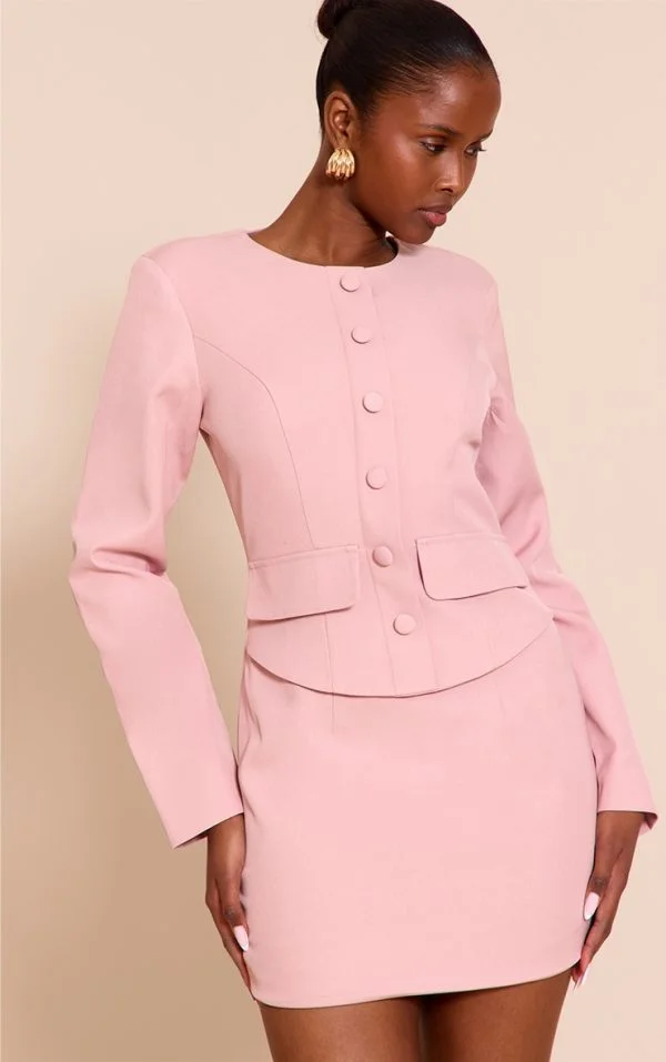 Blush Rose Woven Tailored Button Detail Mini Dress