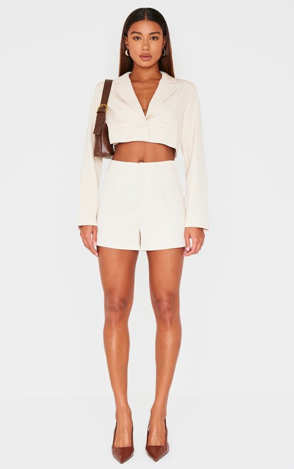 Cream Tailored High Waist Shorts