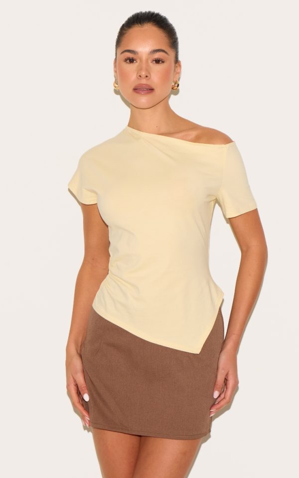 Butter Yellow Cotton Off Shoulder Drape Longline Top