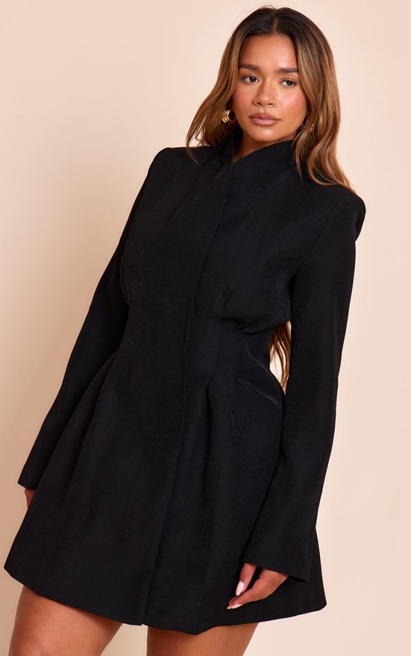 Shape Black Cross Over Cinched Waist Blazer Dress