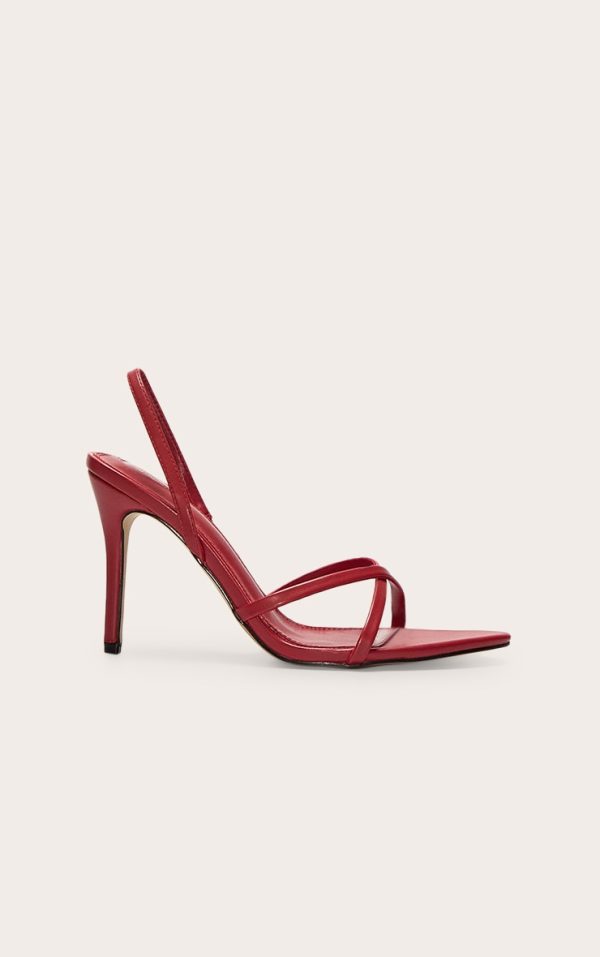 Red Pu Point Toe Sling Back High Stiletto Heel Sandals