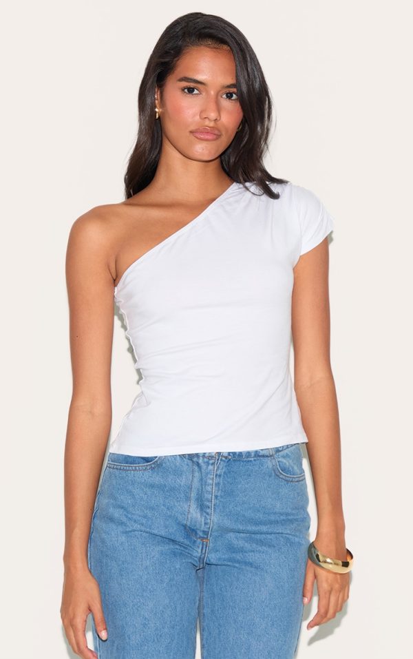 White Cotton One Shoulder Longline Top