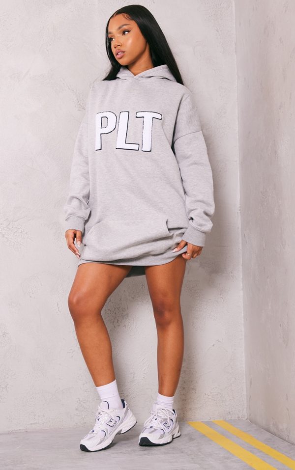 PRETTYLITTLETHING Grey Marl Borg Graphic Sweater Dress