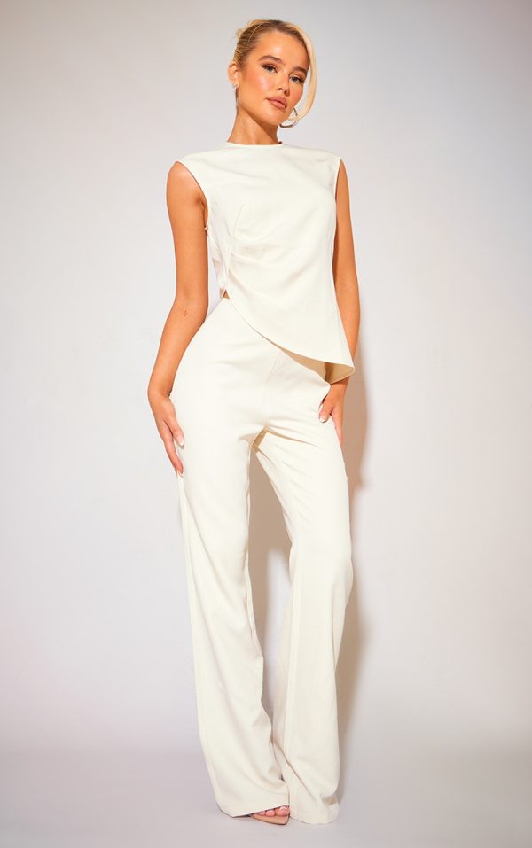 Cream Tailored Low Rise Skinny Flared Pants