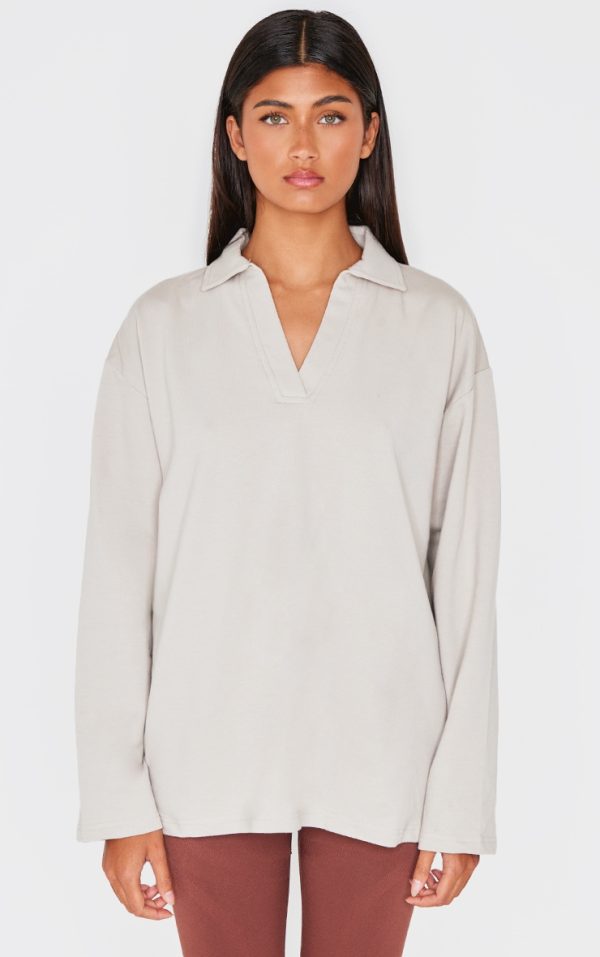 Grey Collar Detail Lightweight Oversized T Shirt