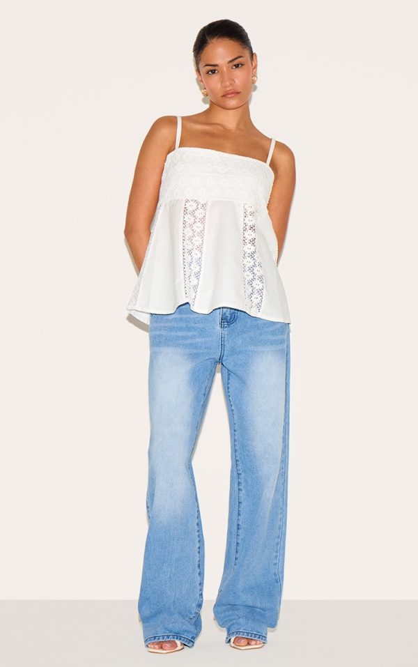 Petite Blue Denim Mid Rise Invisible Waistband Wide Leg Jeans