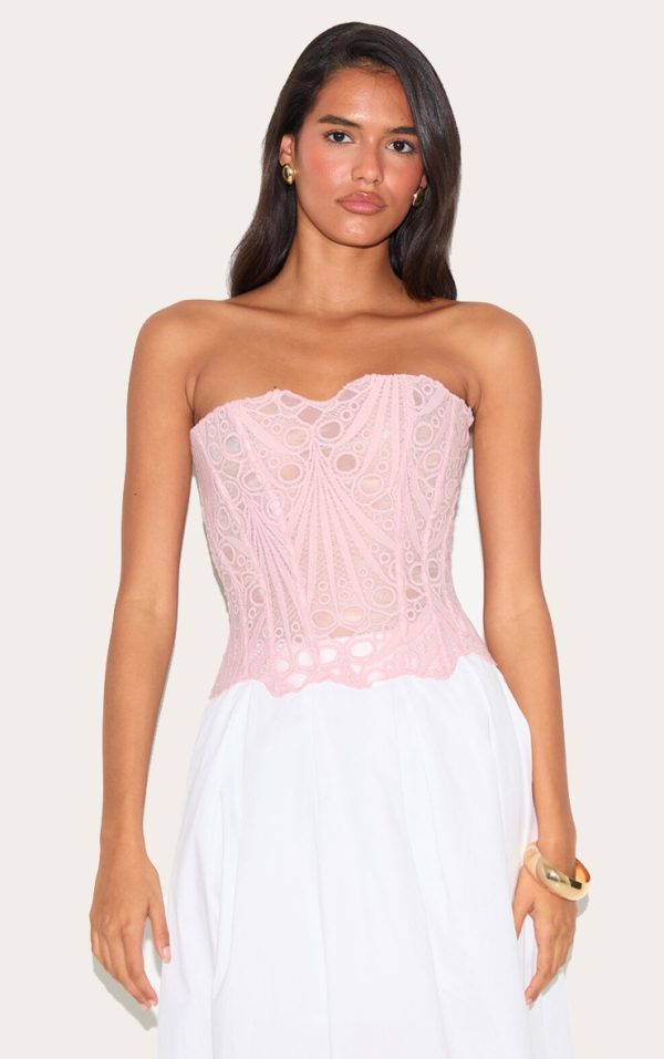 Pale Rose Textured Sheer Floral Lace Corset