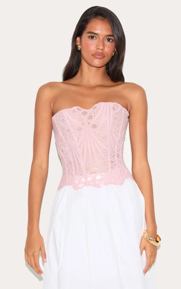 Pale Rose Textured Sheer Floral Lace Corset