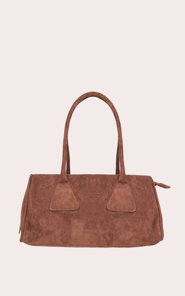Chocolate Faux Suede Bowler Bag