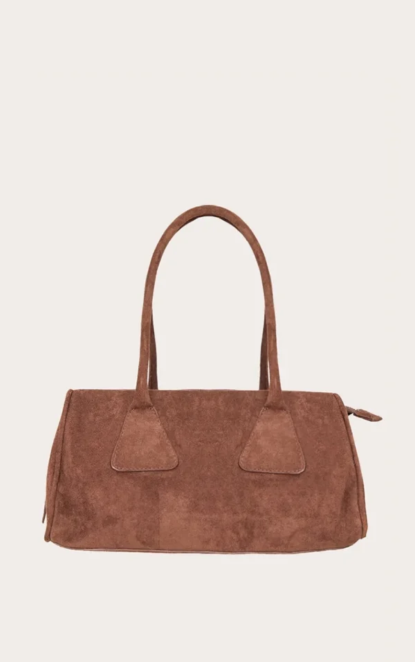 Chocolate Faux Suede Bowler Bag
