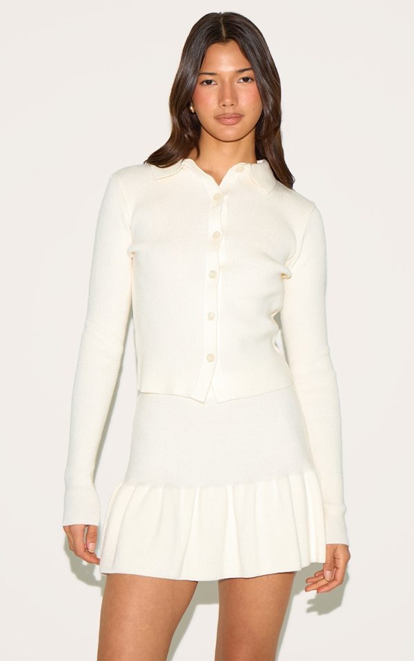 Cream Knitted Button Through Top