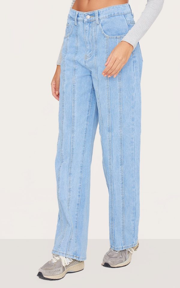 Light Blue Wash Seam Detail Straight Leg Jean