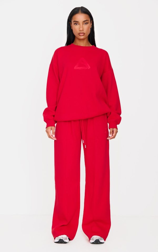 Dark Red Embroidered Straight Leg Sweatpants