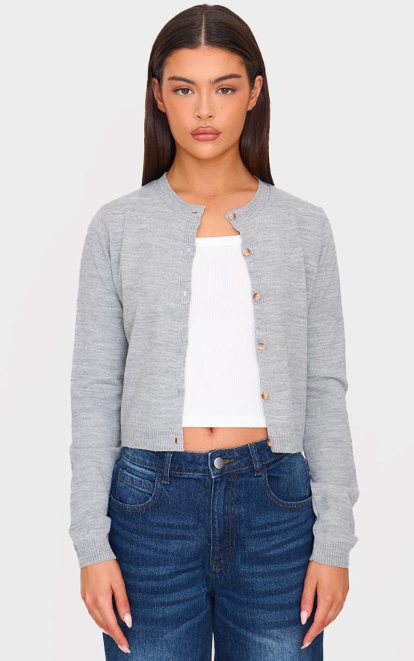 Light Grey Basic Button Up Knit Cardigan