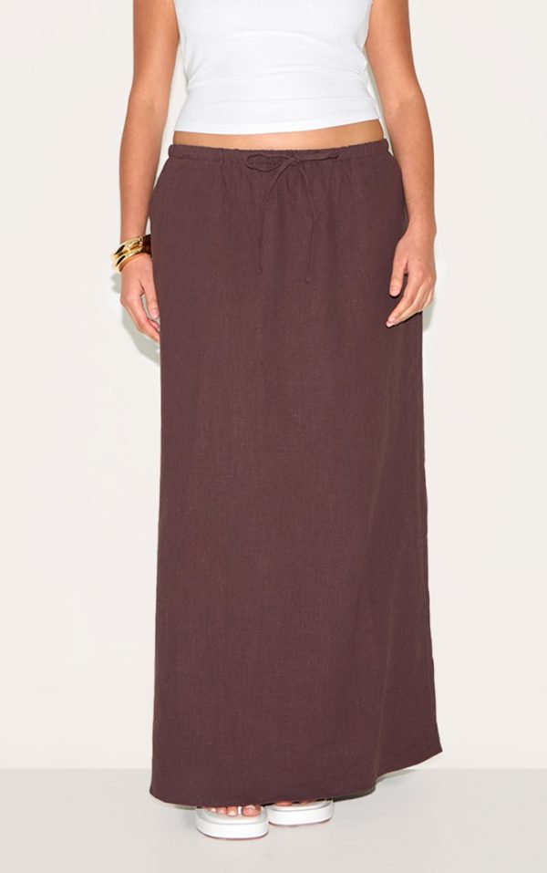 Plus Chocolate Premium Linen Drawstring Maxi Skirt