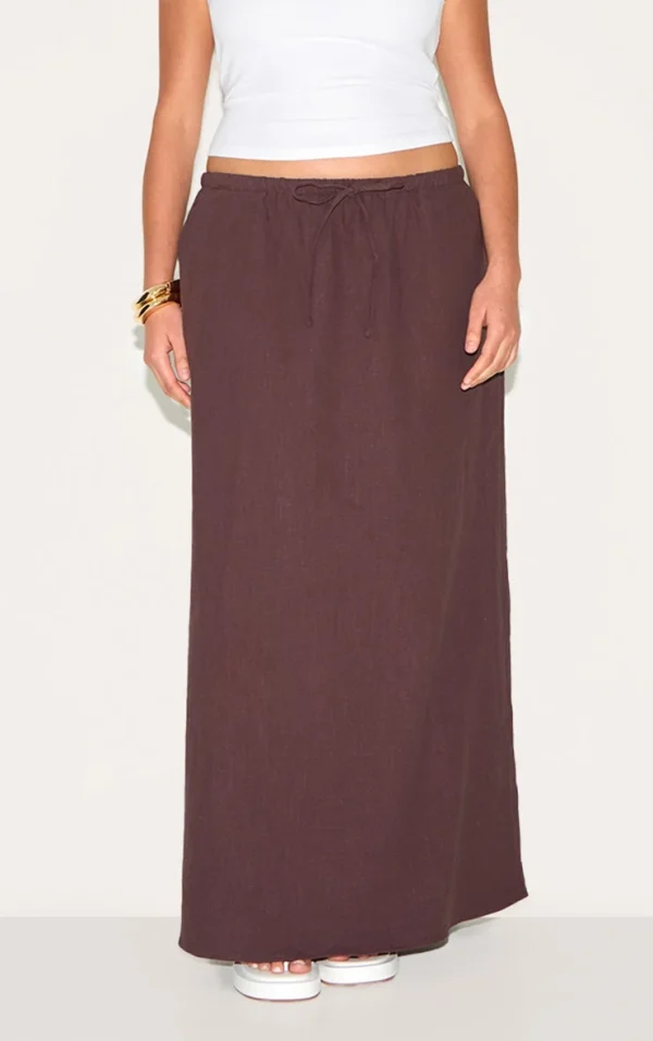 Plus Chocolate Premium Linen Drawstring Maxi Skirt