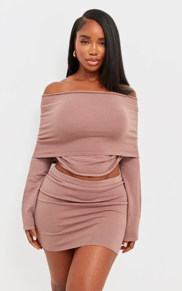 Shape Mocha Soft Knit Extreme Foldover Long Sleeve Ruched Side Top