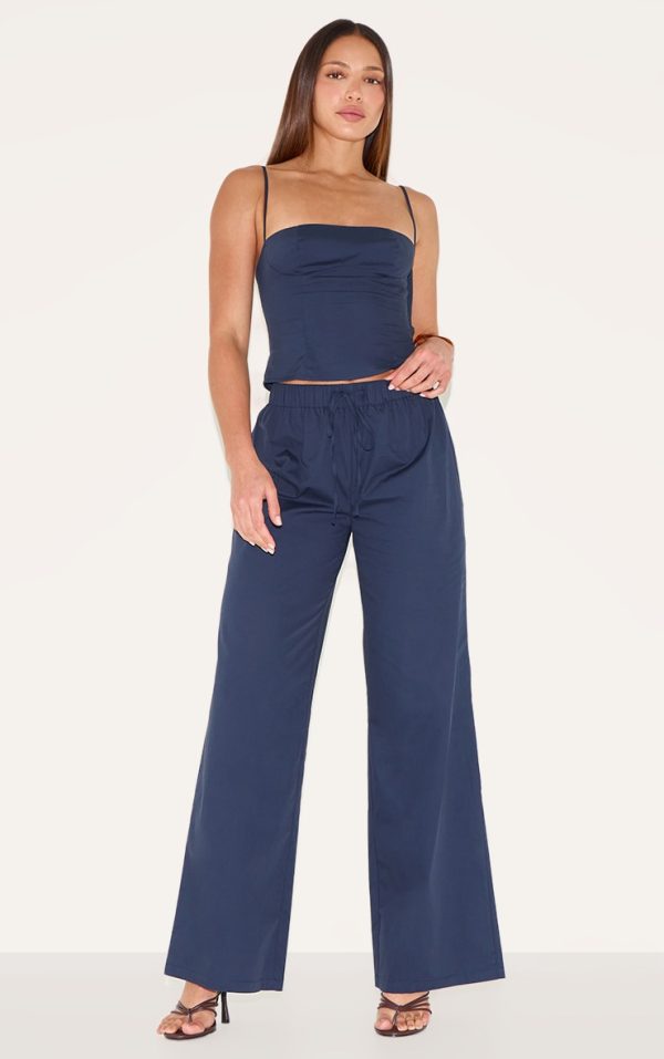 Tall Navy Drawstring Woven Wide Leg Pants