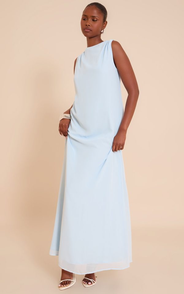 Baby Blue Chiffon Floaty Sleeveless Maxi Dress