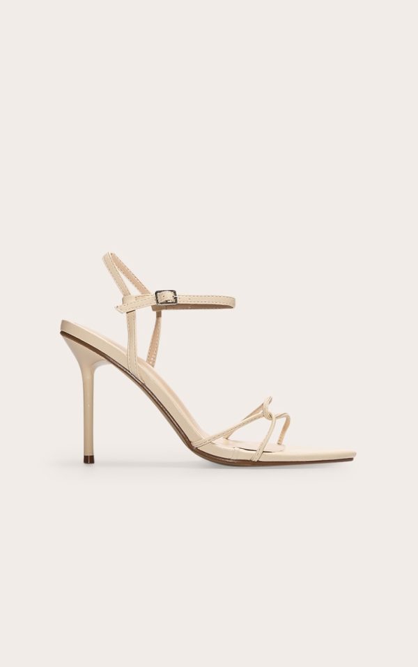 Cream Pu Point Toe Thin Strappy High Stiletto Heeled Sandals