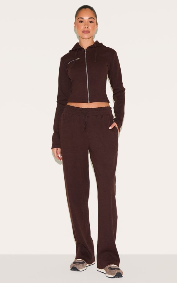 Dark Brown Ribbed Wide Leg Pants