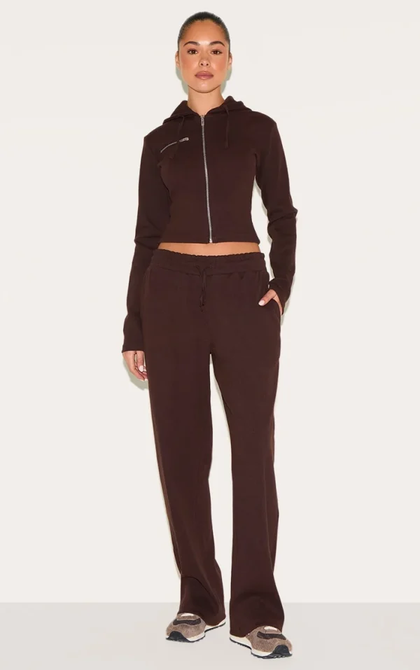 Dark Brown Ribbed Wide Leg Pants