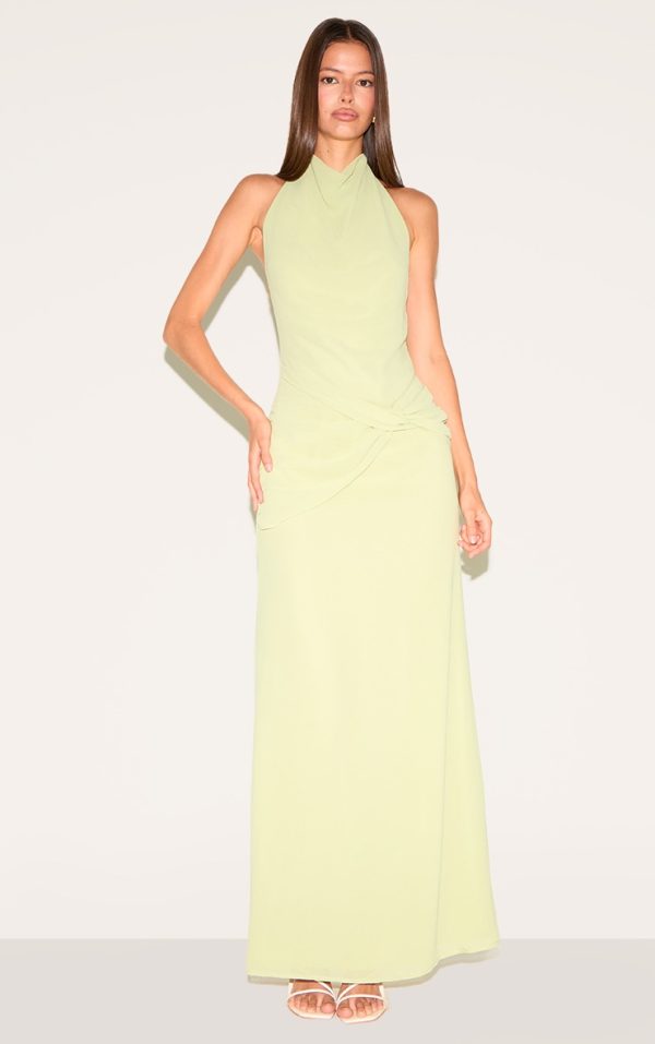 Pale Lime Chiffon Twist Detail Maxi Dress