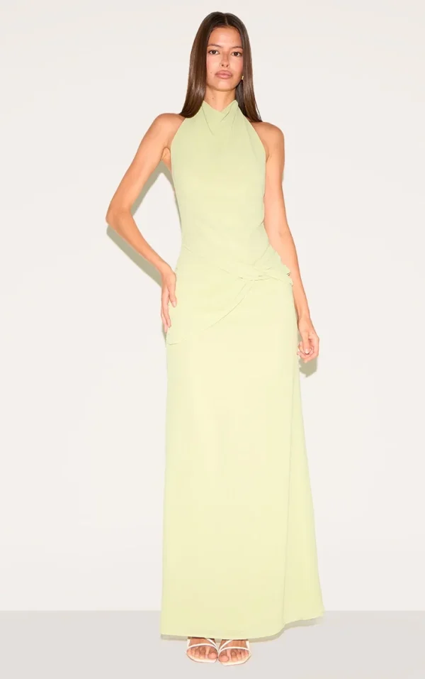 Pale Lime Chiffon Twist Detail Maxi Dress