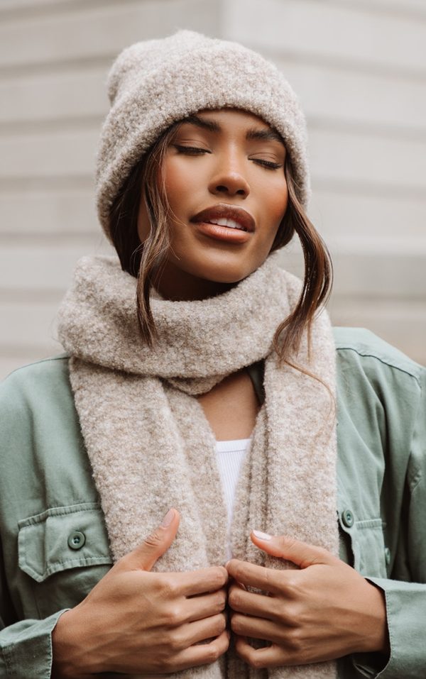 Beige Soft Ribbed Knit Beanie