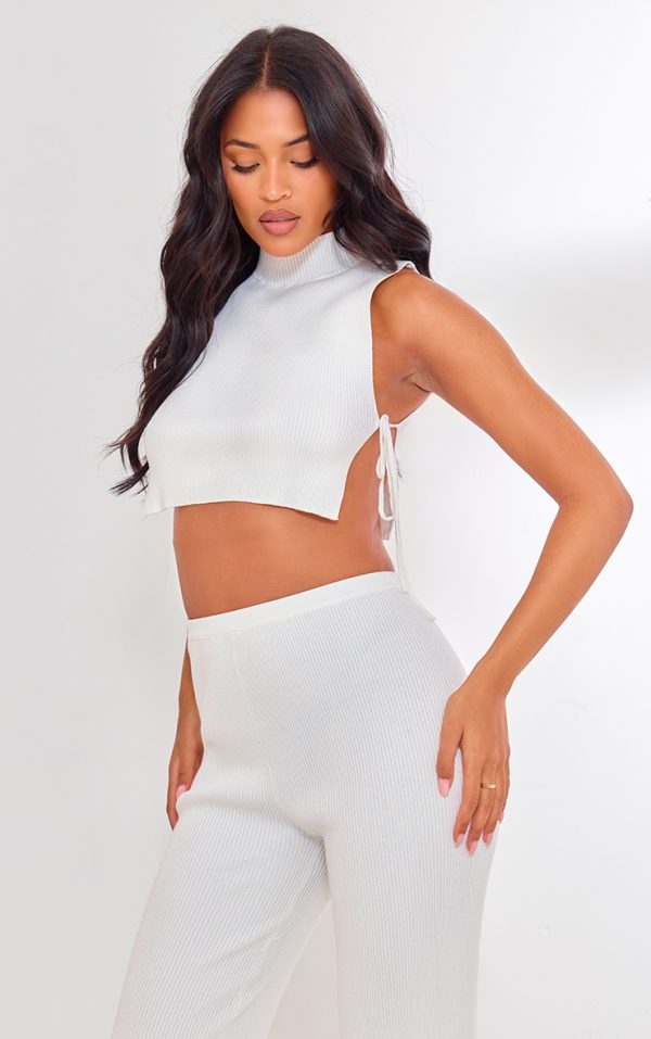Tall Cream Tie Side Rib Knit Crop Top