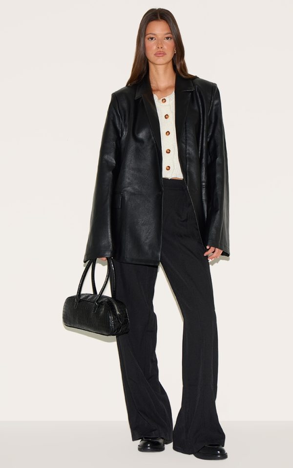 Black Distressed Faux Leather Blazer