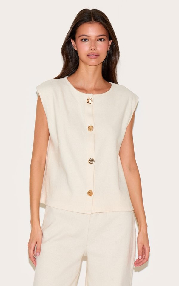 Cream Brushed Rib Gold Hardware Detail Cami Top